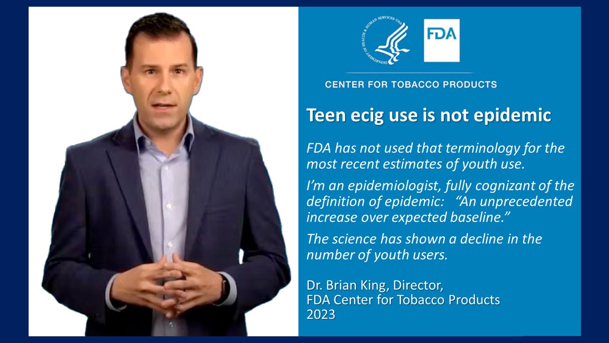 ChaunceyGardner's tweet photo. @MrCampbell38 Teens should not vape, obviously.

But US teen nicotine vaping is not "epidemic."  The @US_FDA no longer uses that term because US teen e-cigarette use has dropped 50% over the past 3 year (and it was never technically correct because vaping is a behavior, not a disease). https://t.co/T7YVQP5AAL