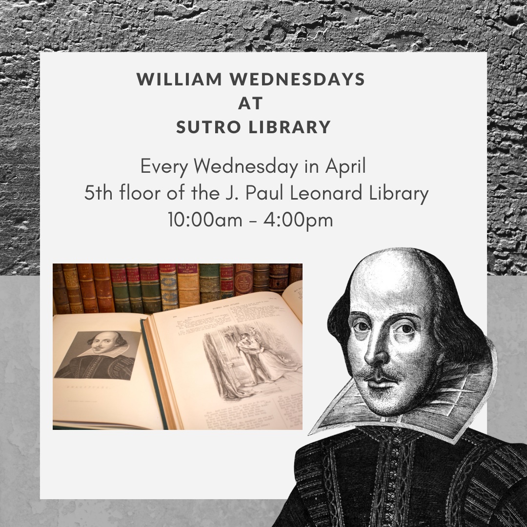 sfstatelibrary's tweet photo. Our colleagues @sutrolibrary are showcasing a rare copy of Shakespeare’s First Folio every Wednesday 10 am–4 pm in April. Come visit the Sutro Library on the 5th floor of the #jpllibrary, for a peek at this spectacular work of art! For more info visit https://t.co/VBsgoTxWyp https://t.co/kHJEsBE5cK