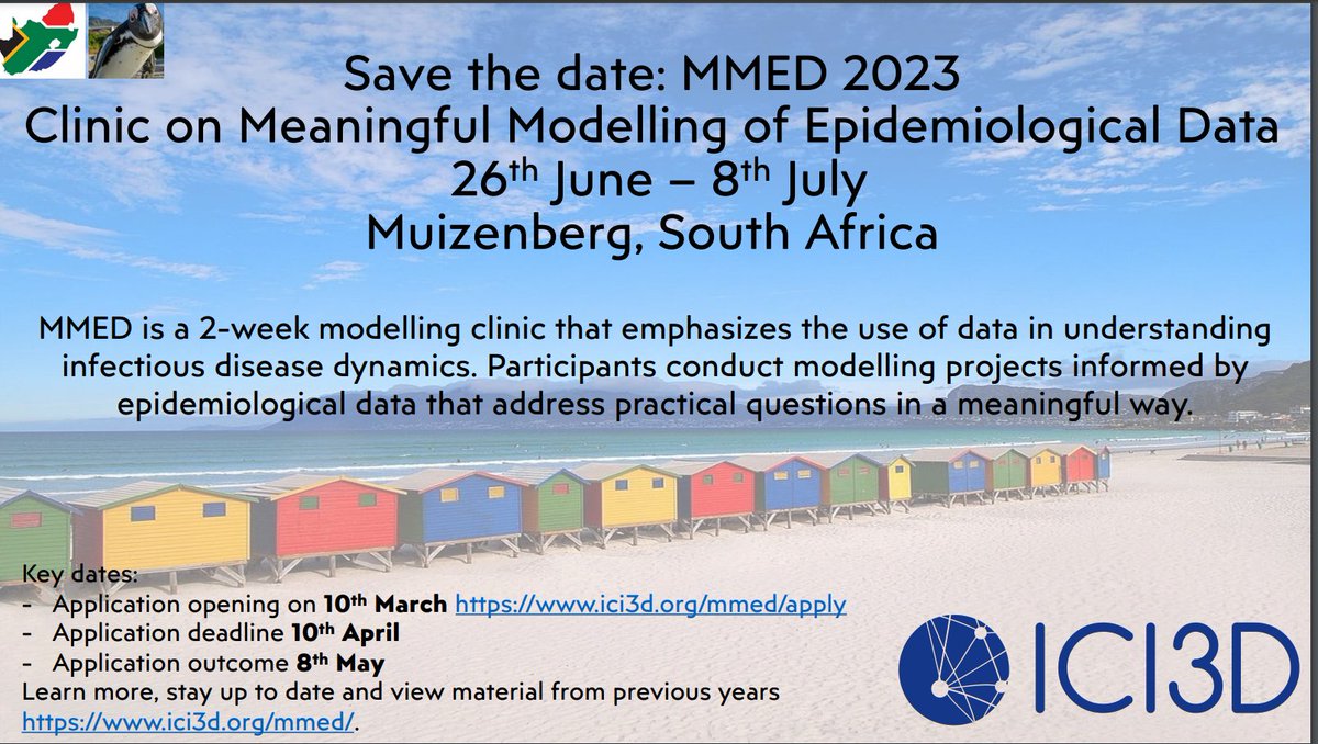 Counting Down. Are you looking to gain or polish up your mathematical modelling skills? Here is a 2-week course on meaningful modelling of epidemiological data. Apply: ici3d.org/mmed/apply Deadline: 10th April, 2023.
