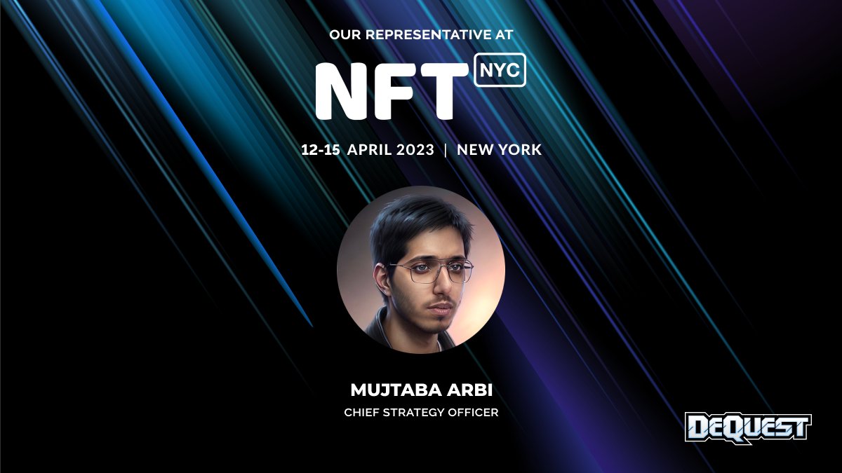 ⚔️ Meet us at <a href="/NFT_NYC/">NFT.NYC</a> 

Our Chief Strategy Officer @questcso will be representing DeQuest at #NFTNYC2023!

🗓️ April 12th - 15th 
📍 Times Square &amp; Hudson Yards