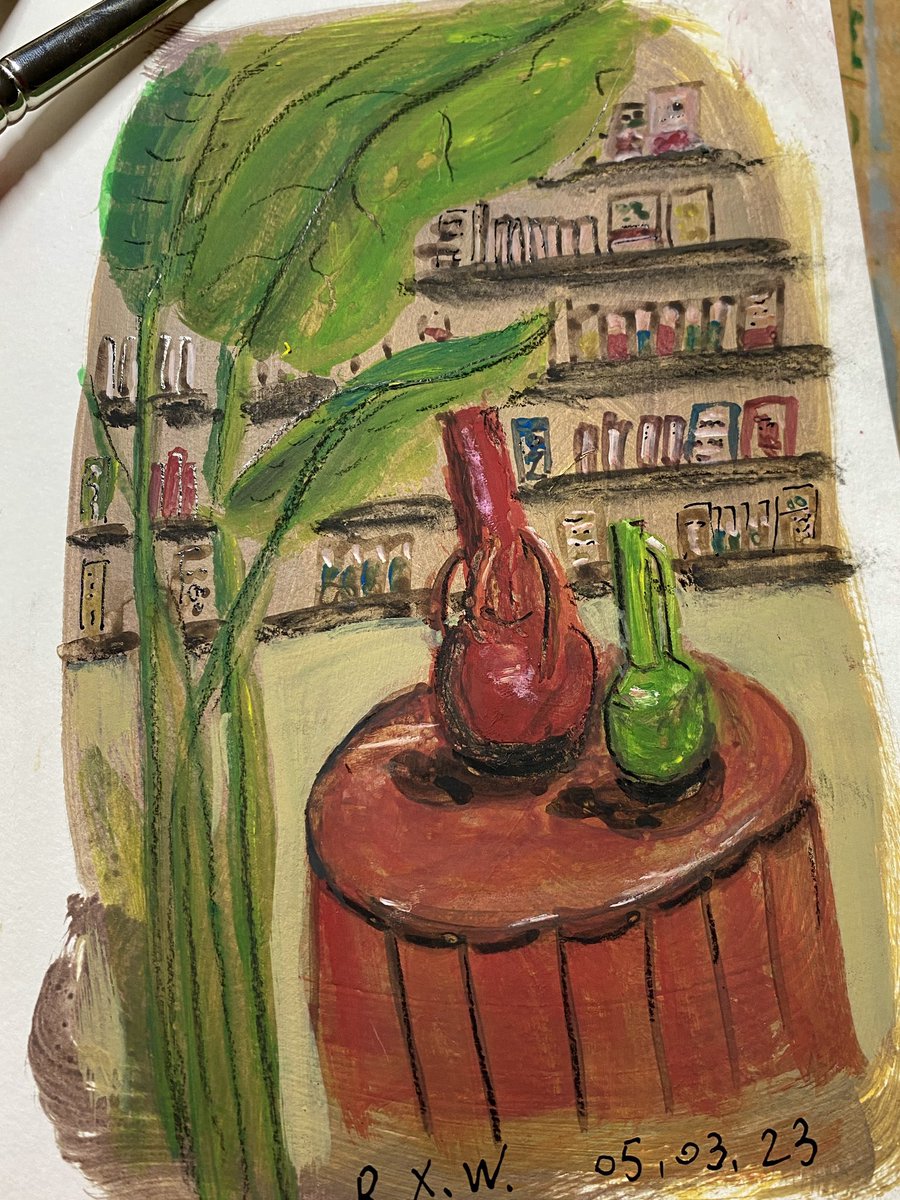Riko0722's tweet photo. 今天畫的速寫，Lafayette裡的讀書區🎨 是個很愜意的地方。今天是我第一次用了很多種media，主要是水粉。打底用的丙烯、sennelier的墨水，最後因為黑色封住了打不開，用了炭筆和沾水筆😂 很喜歡這個肌理的質感，特別生動！
#painting #sketch #illustration #繪畫 #插畫 #スケッチ #イラスト https://t.co/HiYKobzNEU