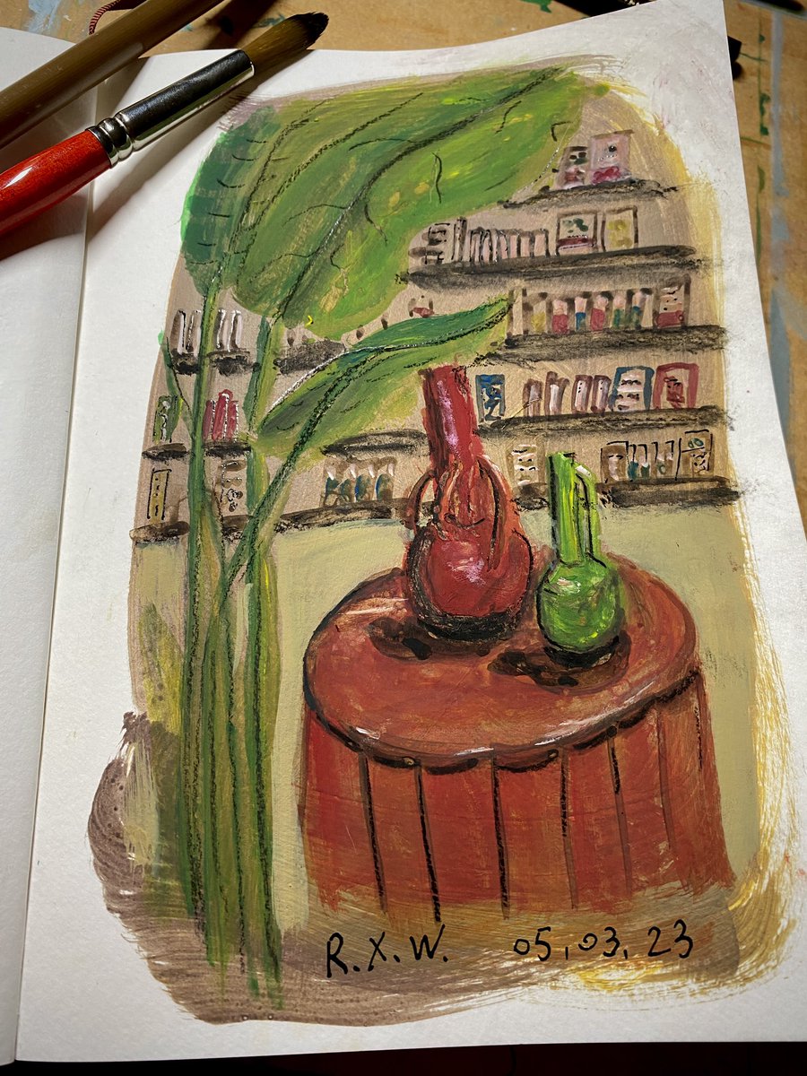 Riko0722's tweet photo. 今天畫的速寫，Lafayette裡的讀書區🎨 是個很愜意的地方。今天是我第一次用了很多種media，主要是水粉。打底用的丙烯、sennelier的墨水，最後因為黑色封住了打不開，用了炭筆和沾水筆😂 很喜歡這個肌理的質感，特別生動！
#painting #sketch #illustration #繪畫 #插畫 #スケッチ #イラスト https://t.co/HiYKobzNEU