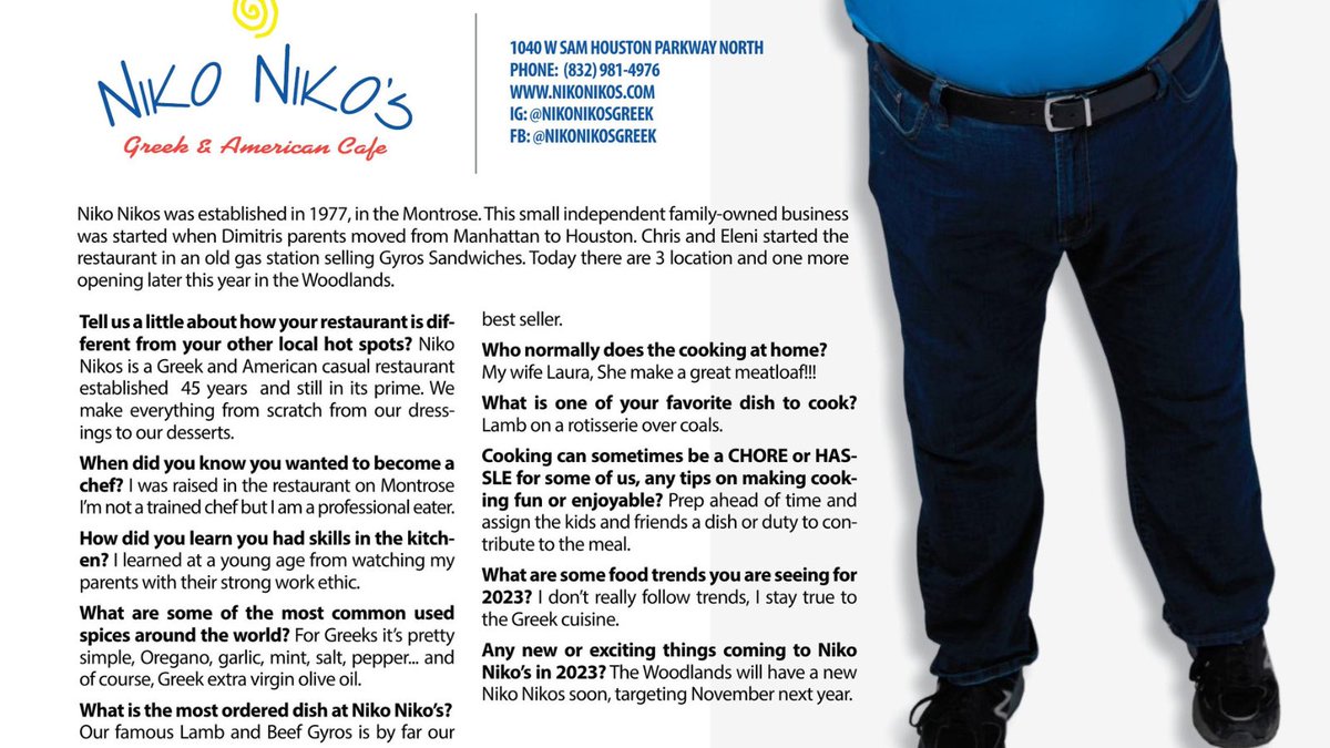 NikoNikosGreek's tweet photo. Niko Niko’s is among the six restaurants that have been selected to feature in the @swoonmagazines as one of the restaurants that make the menus in the Memorial area “memorable”! #nikonikosgreek #houstonmemorial #nikonikoshouston #houstonrestaurants #houstonlocal https://t.co/ztvNhbah3k