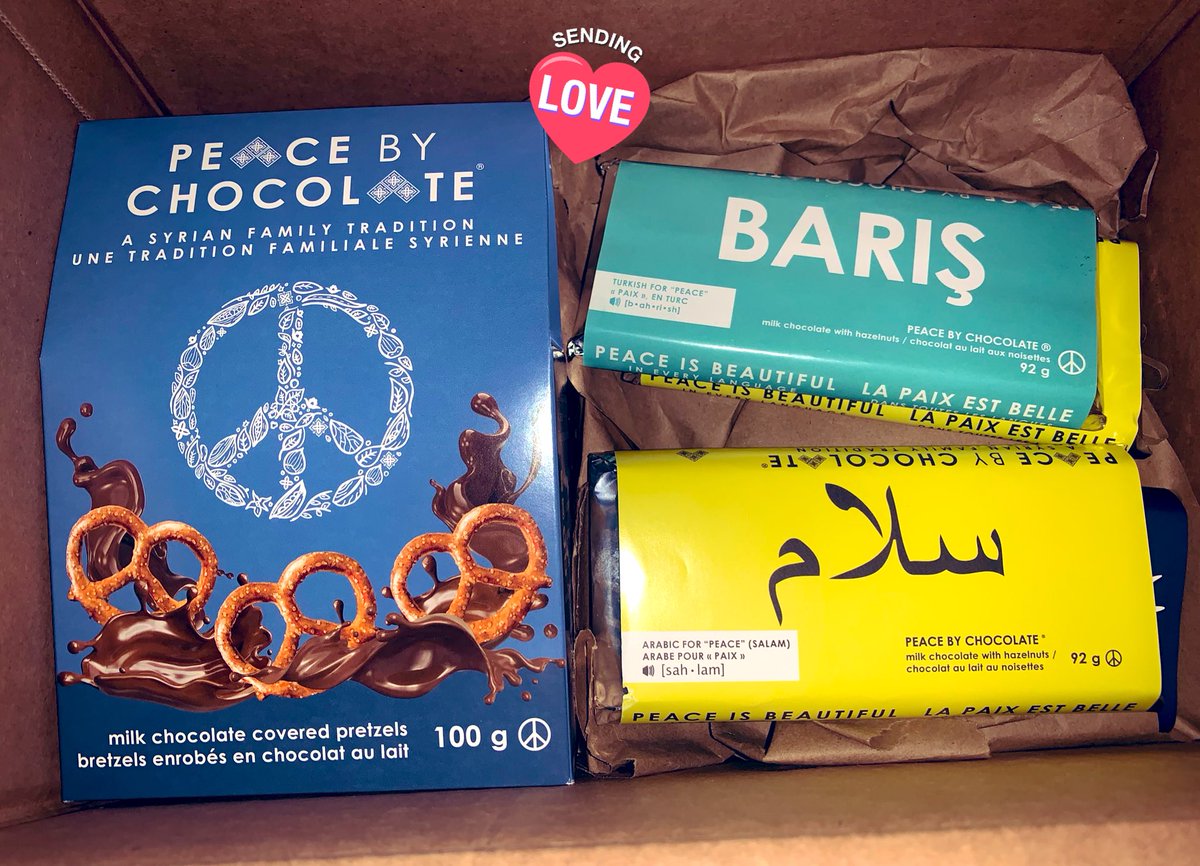 lalehaidan's tweet photo. Freezing rains in #Montreal but that didn’t stop delivery of my box of chocolates from @Peacebychoco 🍫 So excited to dig in!! #Peace #chocolate #Peaceisbeautiful #Syria https://t.co/PzRWl416yx