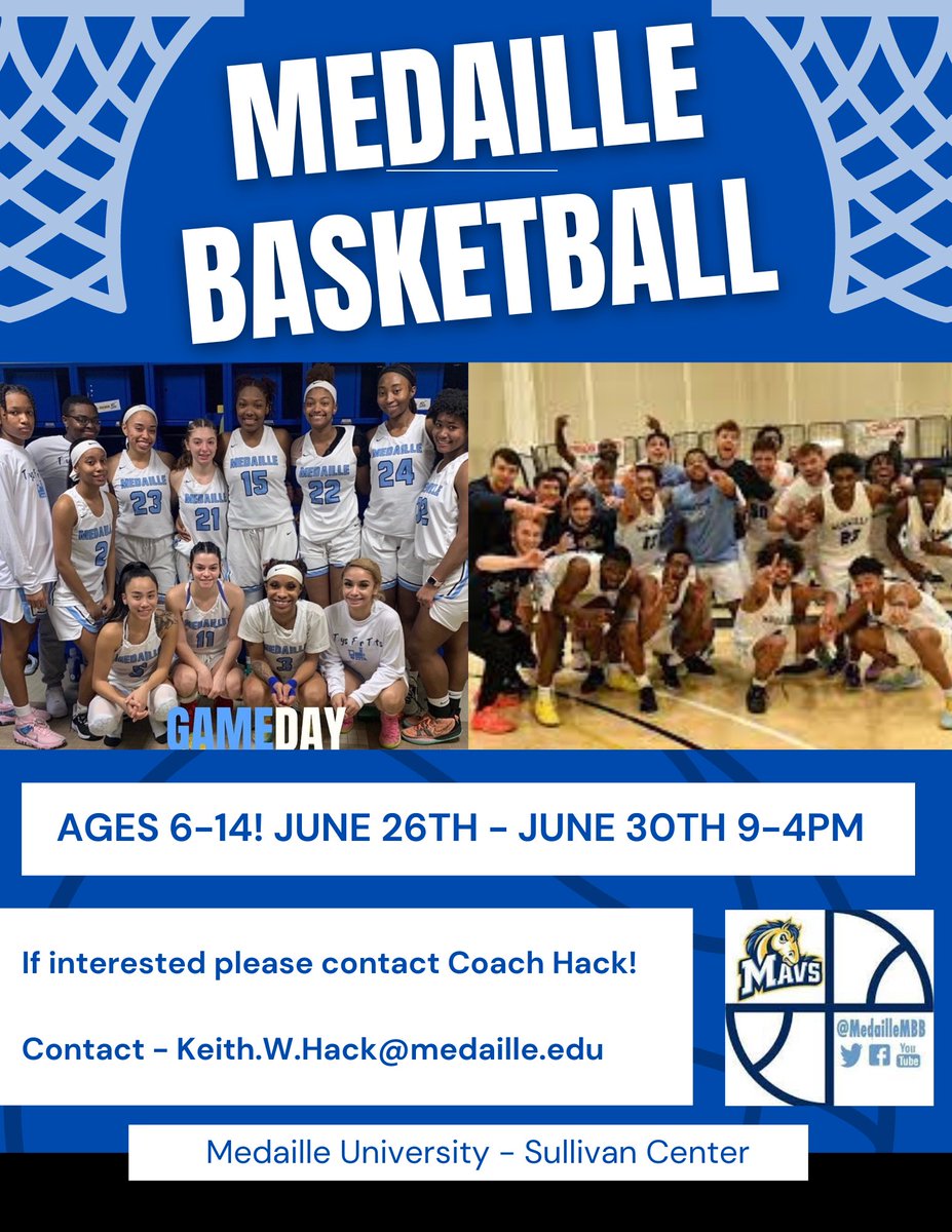 CAMP IS BACK!!! Join us june 26th-June 30th for boys and girls ages 6-14. The camp will run from 9am-4pm. You can sign up by clicking the link in our bio. For any questions please contact Keith Hack at Keith.w.Hack@medaille.edu