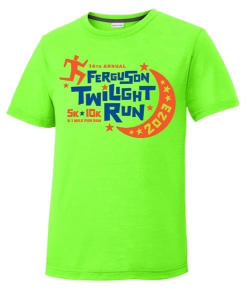 Announcing the 2023 Ferguson Twilight Run Shirt Design. Each person who registers by April 28 will receive a commemorative 2023 Ferguson Twilight Run shirt! 

#Register today to #RunWithFerguson at Fergtwilightrun.com