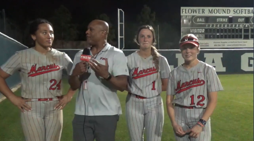 VIDEO Kenny Matthews talks to Marcus 3B Tori Edwards, P Faith Drissel and CF Avery Rich After 15-4 Win Over Crosstown Rival Flower Mound rumble.com/v2ggxgc-marcus… #txhssoftball #FNGsports