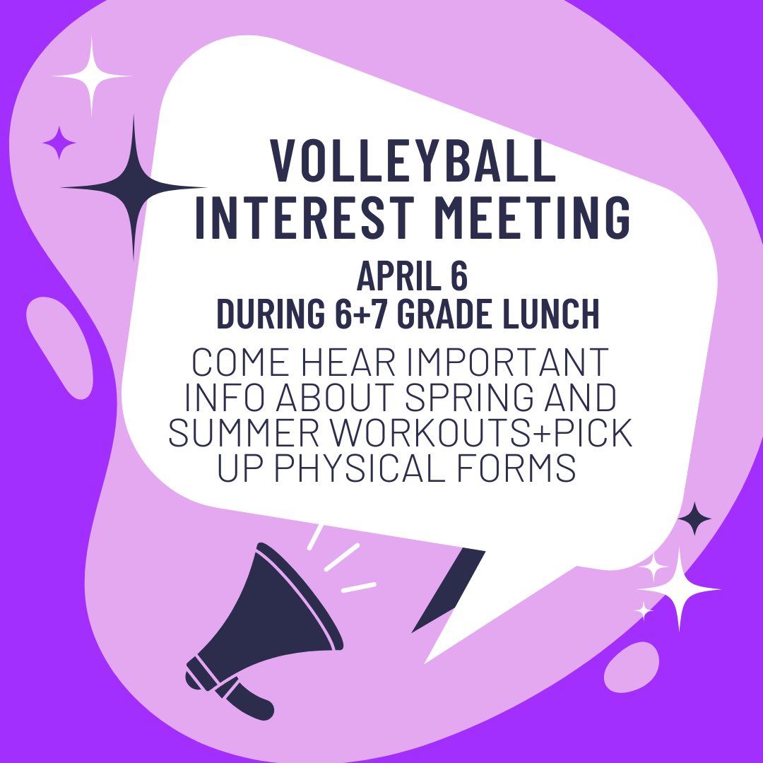 Volleyball interest meeting for 6th and 7th graders tomorrow (4/6) at lunch! #teamRCE 🐾🏐