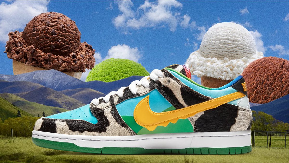 Nike collaborated with ice cream brand Ben &amp; Jerry's for a colorful sneaker collection inspired by the brand's iconic packaging. 

Here's an example kit we made on how they could've coordinated the announcement: start.postn.app/kit/nike-x-ben…
 
#chunkydunky #nikesb #benandjerrys