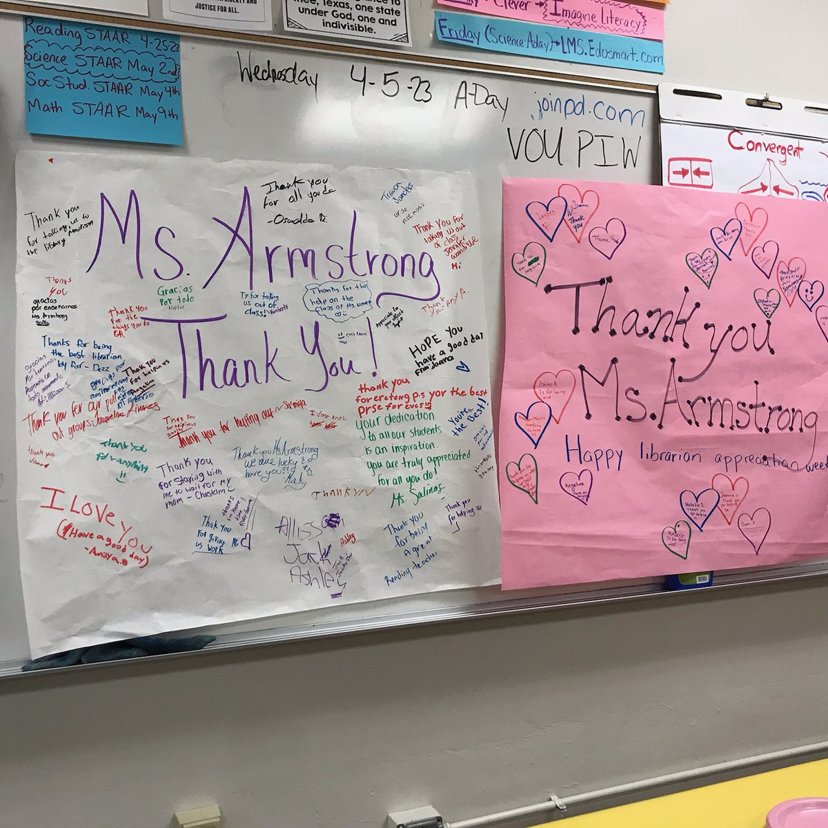 MsWArmstrong's tweet image. Today my 8th grade team surprised our 8th grade AP and me with an appreciation party 💕 and they had kids sign posters &amp;amp; make cards. It was so heartwarming. Now I know I have the best job on campus 💕🤗 #LearningIsRequired @NavarroMS_HISD @SuryCandelaria Thank you @MrsJ_Monarez
