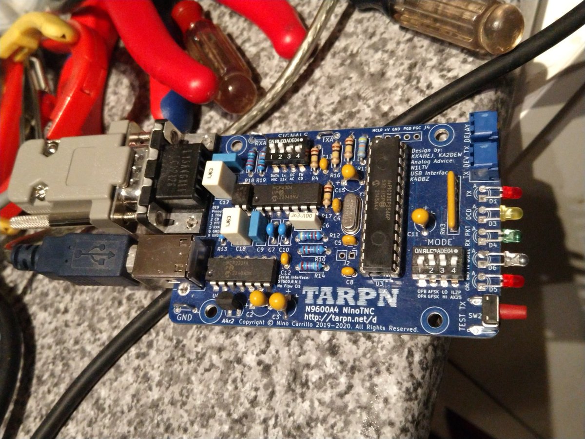 philpem's tweet photo. It's a #hamr #hamradio #aprs kind of evening. I finally got around to hooking my Tait TM8105 data radio to a NinoTNC I built as part of the #OARC group build. https://t.co/QaG2ibmAcY
