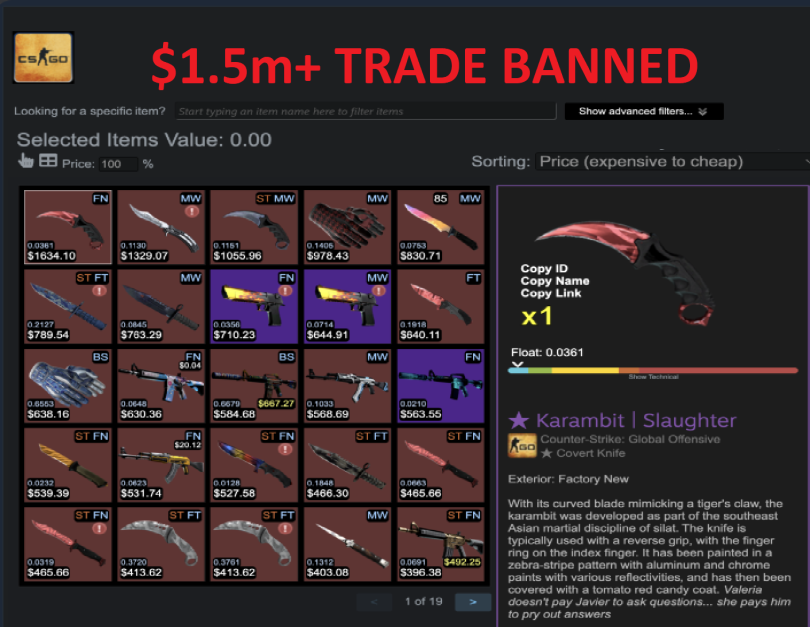 Adrian_Trade's tweet image. ‼️$1.5m+ in CSGO SKINS BANNED‼️  
Gamebred who scammed @rich_foreskin been banned fortunately. In the same ban wave, everyone who had traded with him for the past week was also banned Please take a look @CounterStrike @Steam 
Retweets appreciated to help fix!
First, here’s a list…