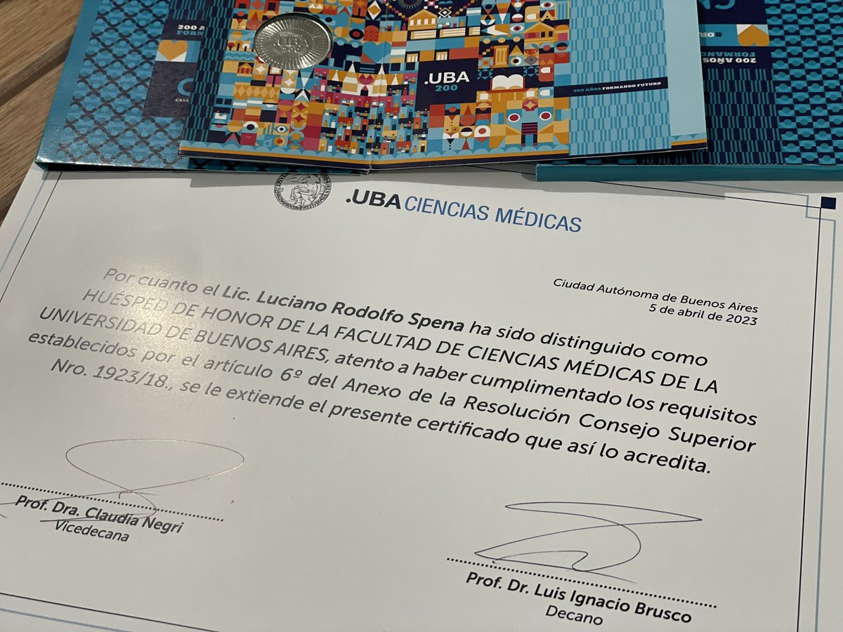 Muchas gracias <a href="/UBAMedicina/">Medicina UBA</a> por la honorífica distinción de “Huésped de Honor de la Facultad de Ciencias Médicas UBA”.  🏢❤️📃🏅

#UBA #HuespedHonor #Fmed