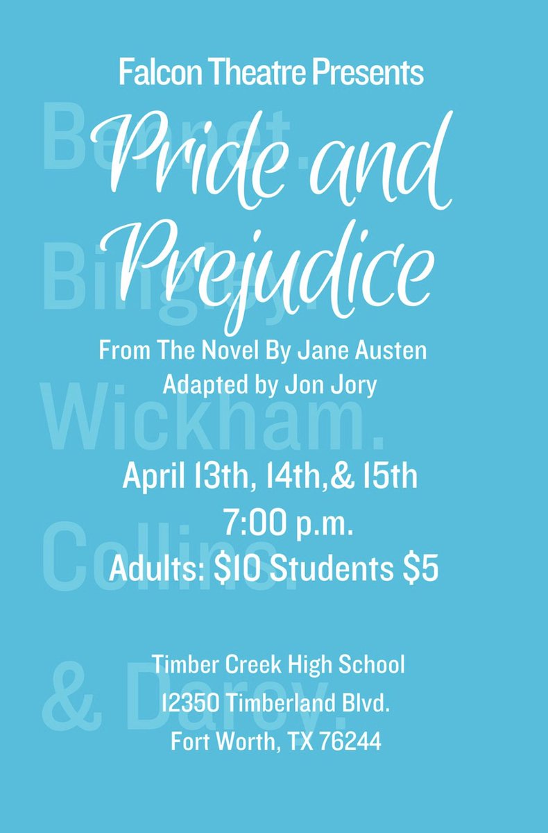 Pride &amp; Prejudice at The Creek! See you there.