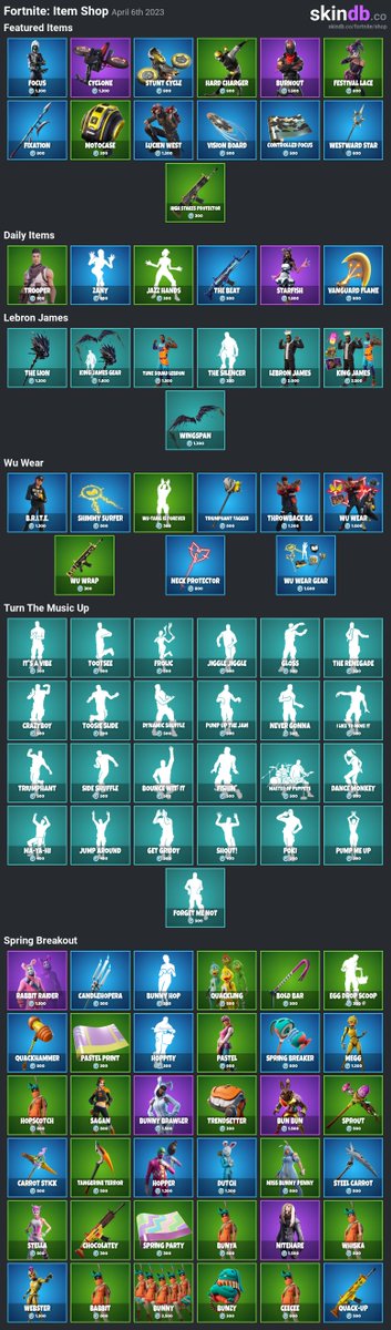 #Fortnite: Daily Item Shop for April 6th 2023
More details for each skin: skindb.co/fortnite/shop