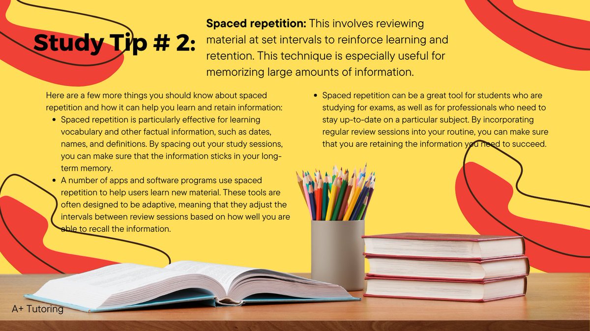 SATMD's tweet image. #spacedrepetition is a #studytechnique based on the principle of spacing out learning sessions over time, rather than cramming everything in at once. It's proven to be effective for a wide range of subjects. Need more help #studying? Contact us here bit.ly/3lq2mvA