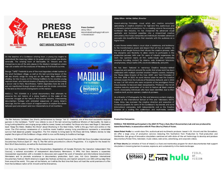 Making history! Vincy filmmaker Akley Olton to premiere film in Canada! We are excited to share his event with you.

#filmakers #loaclfilmmakers #svgcreatives #svgskilled #svgtalents #akleyolton #vincy784 #hardwork247 #madulatheseaman #hairounafilmfestival