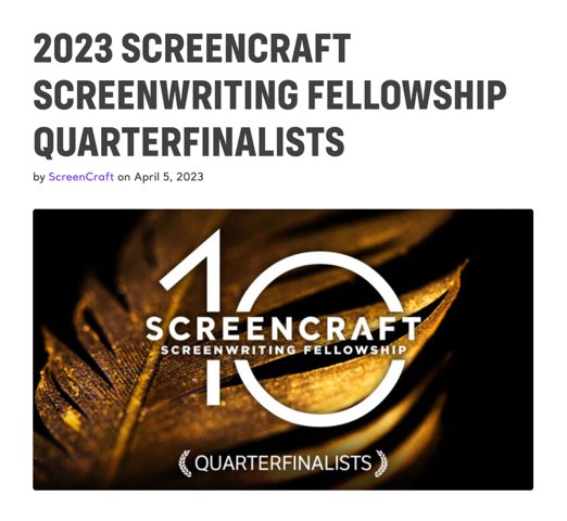 AHSmaine's tweet photo. Stoked to learn that my new Feature Screenplay is advancing to the Quaterfinalist round of the ScreenCraft Screenwriting Fellowship 2023.
Must’ve done something right ~
#storyteller #Screenwriting #Grateful #Screenplay #Grateful #Director https://t.co/8XS4wIF12P