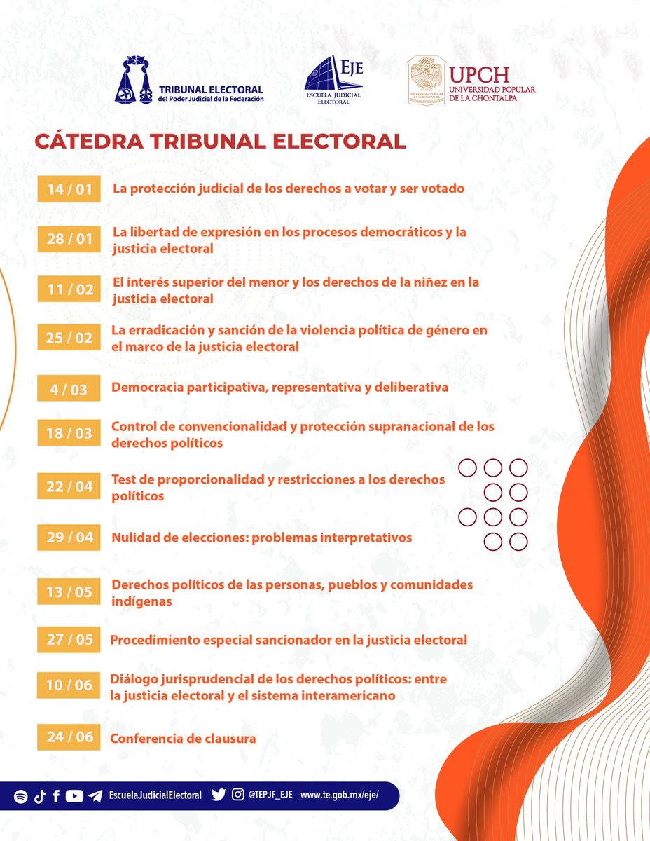 #CátedraTEPJF

En la próxima clase desde la <a href="/UPCH_MX/">UPCH.MX</a> aprenderás sobre el test de proporcionalidad y las restricciones a los derechos políticos.

Nos vemos el 22 de abril en la 𝗖𝗮́𝘁𝗲𝗱𝗿𝗮 𝗨𝗻𝗶𝘃𝗲𝗿𝘀𝗶𝘁𝗮𝗿𝗶𝗮 𝗧𝗘𝗣𝗝𝗙 con el doctor <a href="/Psycholawgics/">Juan Abelardo</a>