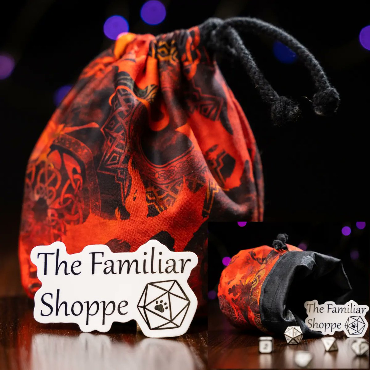 ShoppeFamiliar's tweet photo. Dragons paint the sky in our Red Dragon Medly Dice Bag. This fantastical fabric is only available for a limited supply, so get yours now while you can! #dungeonsanddragons #handmade #dice #ttrpg #dragonbag https://t.co/6EAbsPIbnQ