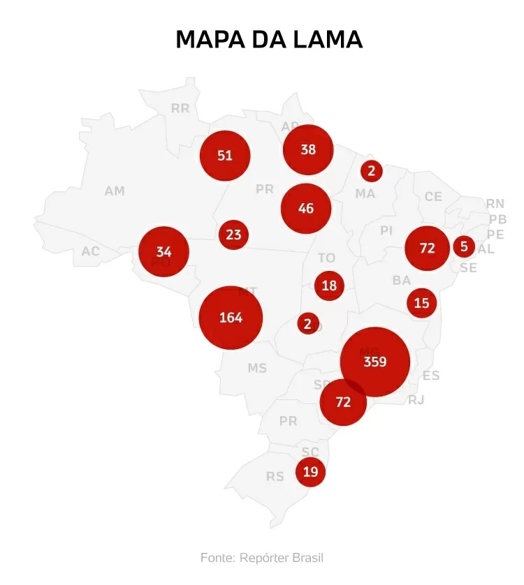 ➡ Dados obtidos com exclusividade pela <a href="/reporterb/">Repórter Brasil</a>  mostram todas as áreas do país com risco de ficarem submersas no caso de rompimentos de barragens