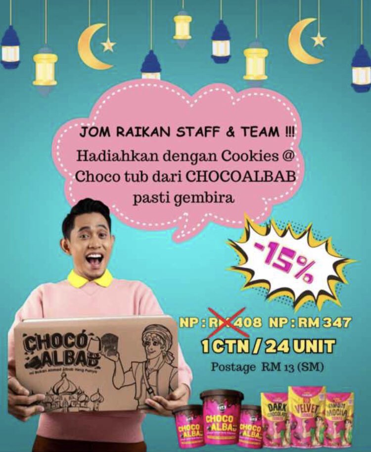 Azmi_Zahari_'s tweet photo. Pada yg tgh merancang nk beri buahtangan utk raya kali ni kpd staff/rakan2/nk mula kan sbg modal berniaga,berbaloi sgt dptkan 1 karton pilihan anda Chocoalbab / Albab Cookies ini pada harga rm360 sajaβΌοΈππ
https://t.co/04oad22nOd
.
#CartonOfHappiness #Chocoalbab
#AlbabCookies https://t.co/6HtYdepc7y