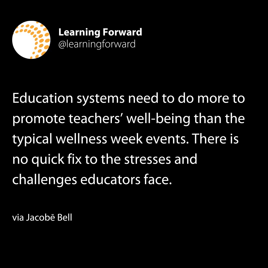 "Education systems need to do more to promote teachers’ well-being than the typical wellness week events. There is no quick fix to the stresses and challenges educators face." 

(via Jacobē Bell) 

ow.ly/2PoR50NBeOu 

#TheLearningPro <a href="/teachingmatters/">Teaching Matters</a>