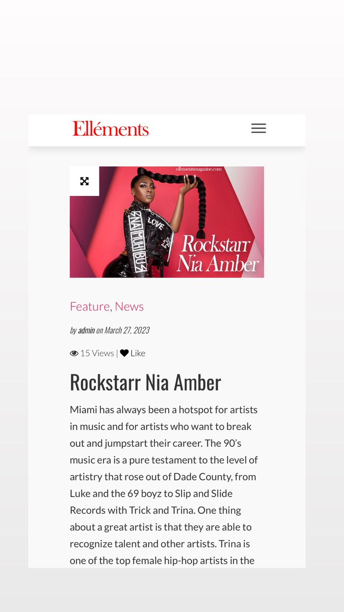 #RockstarrNiaAmber Ellements Magazine, <a href="/EllementsMag/">Elléments Magazine</a> digital feature on rising Pop RnB Singer/Songwriter/Dancer <a href="/IAmNiaAmber/">Nia Amber 💎</a> #RockstarrNiaAmber thank you for the dope write up ellementsmagazine.com/rockstarr-nia-… #PoweredByKAC Team