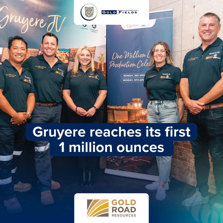 Congratulations 🎉 #Gruyere and our JV partners <a href="/GoldFields_LTD/">Gold Fields</a> for Gruyere's first 1 million ounces. #Gruyere's 3-Year annual production outlook ranges 335koz – 375koz (100% basis) and #sustainable production at ~350kozpa rate reaffirmed to 2032 through a 7-stage mine plan $GOR