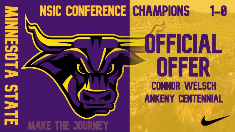 Blessed to have received my 2nd offer to play football at Minnesota State!! Look forward to getting up to campus to meet the coaches and see the facilities! @CoachHevel50 @MinnStFootball @hoffner_todd