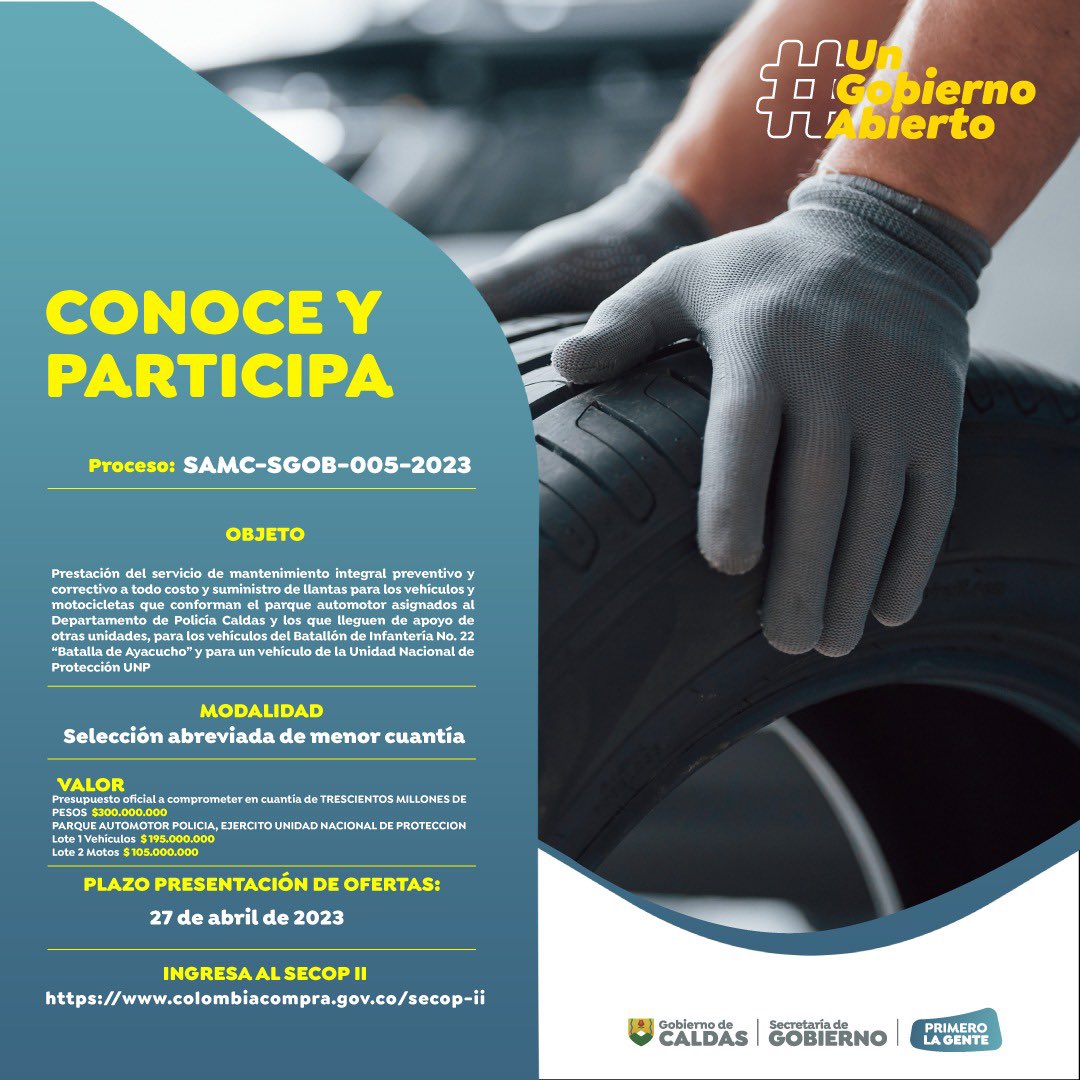 Ya puedes presentar ofertas para este proceso de contratación de la secretaría de Gobierno de #Caldas👇🏻 

🗓️ Fecha de cierre para presentación de ofertas : 27 de abril del 2023 
✔️Valor estimado: $300.000.000

<a href="/GoberCaldas/">Gobernación de Caldas</a> <a href="/colombiacompra/">Colombia Compra Eficiente</a> <a href="/STransparencia/">Secretaría de Transparencia</a> <a href="/Corcivicaldas/">Corporación Cívica de Caldas</a>