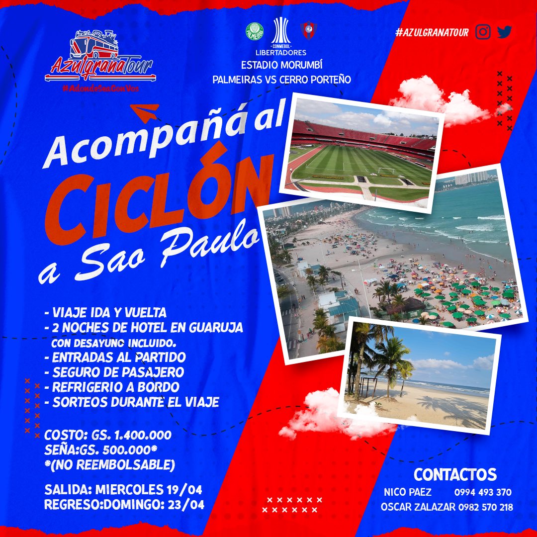 AzulgranaTour's tweet photo. Te esperamos 🤩🤩🤩
Tenemos lugares disponibles , viaje garantizado, la mejor buena onda, somos Familia , somos @AzulgranaTour 🔵🔴
Vamos con todo 🙌🏼
@Nicopaez_1 
@Oscarzalazar90 
@pipo_32 
@darioguillenz https://t.co/9ASXFQszmf