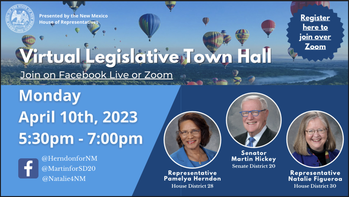 Join me April 10th for a Legislative Town Hall recapping the 2023 session. @DPBC <a href="/NMDEMS/">Democratic Party of New Mexico</a> <a href="/MomsDemand/">Moms Demand Action</a> <a href="/AAUWNM/">Helena Whyte</a> <a href="/NAACP/">NAACP</a> <a href="/DerrickNAACP/">Derrick Johnson</a> <a href="/Everytown/">Everytown</a> <a href="/hubisoninthe505/">Alfred Mathewson</a> 

Sign up here - tinyurl.com/TownHallApril2…