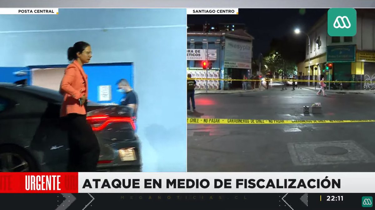 Barnechea9's tweet photo. Alcaldesa Irací Hassler llega hasta la Posta Central por baleo a Carabinero. Funcionario está en riesgo vital. https://t.co/eKv8bNmdIb