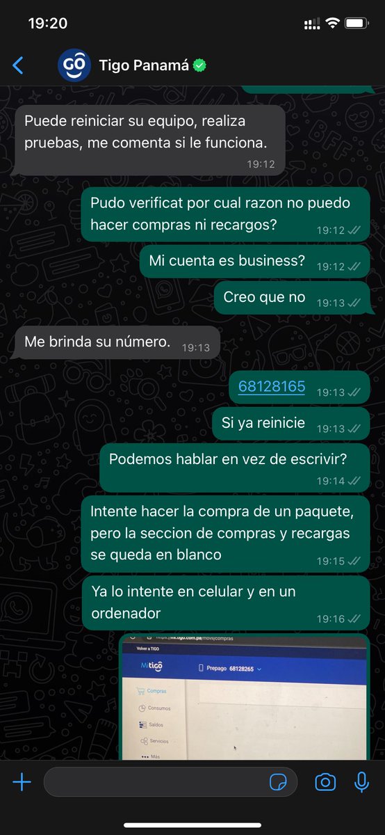 lucmeier11's tweet photo. @TigoPanama en el chat no me pueden ayudar. No puedo hacer ni recargos ni compras en linea. podrian checkear? Mir gracias de antemano! #tigopanama #tigo #servicioalcliente https://t.co/nte4Ob8XIz