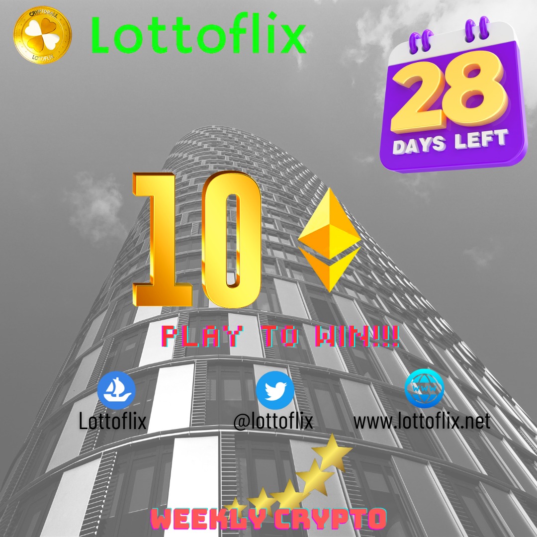 LottoFlix's tweet photo. With only a few days left until your life could be completely transformed by acquiring the weekly collection NFTs from Lottoflix, will you let this opportunity pass you by?
https://t.co/0H2yU9pBd7
#NFTGiveaways #bet #eth #jackpot #Crypto https://t.co/663WxCKBx2