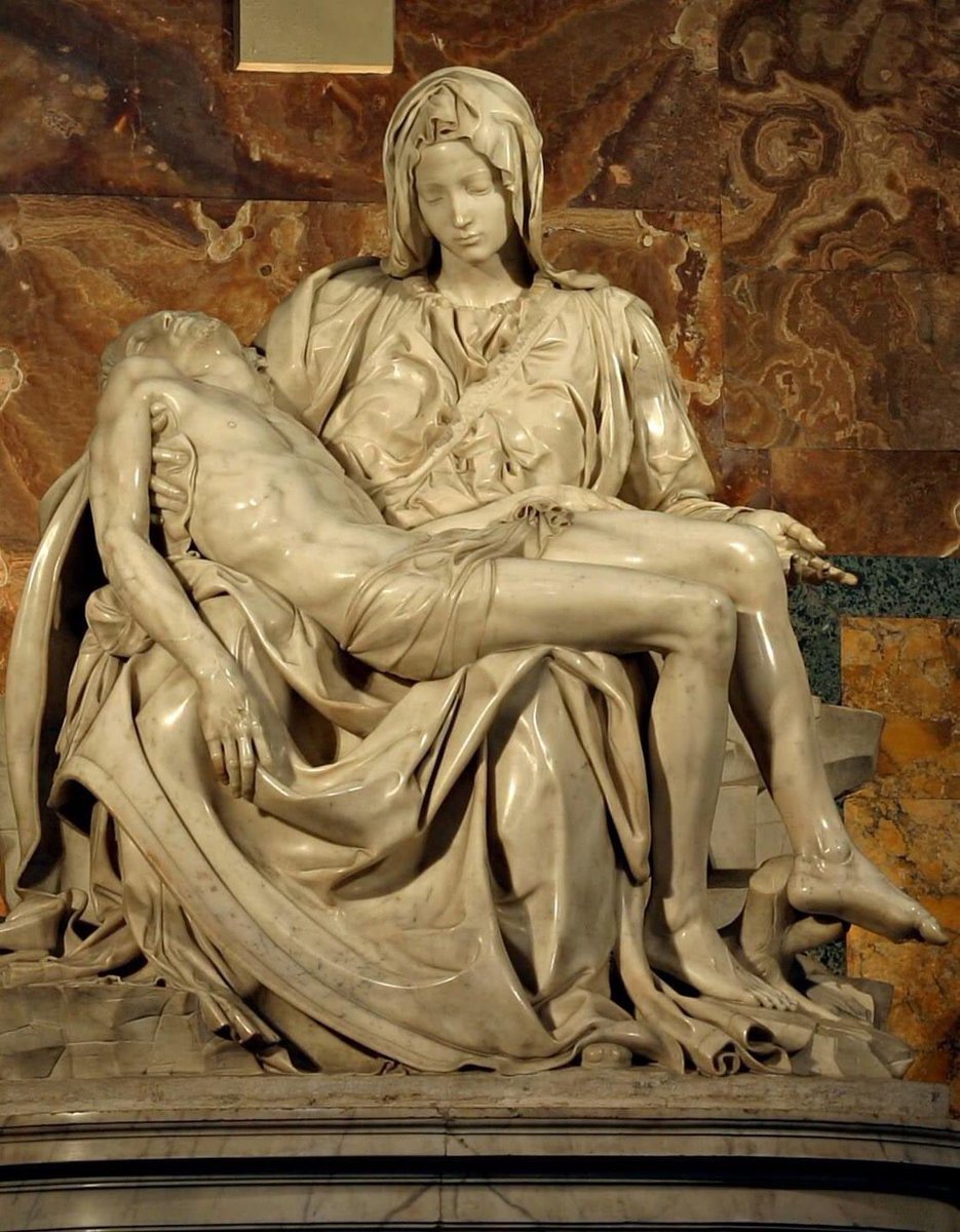 La Piedad  (1498-1499)

Basílica de San Pedro, Vaticano, Roma, Italia.
Escultura en mármol de Carrara (174 x 195 cm.).
Miguel Ángel Buonarroti (Italia, 1475-1564).