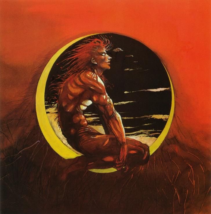 xe0_xeo's tweet photo. Red colour scheme paintings by Japanese artist Yoshitaka Amano https://t.co/9RmuQ2FeLU