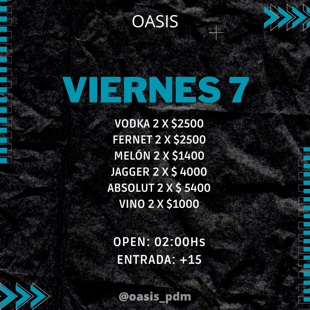 viernes de 2x1 en Oasis 🩵
dj: <a href="/AxelElzOk/">Axel Elz</a>