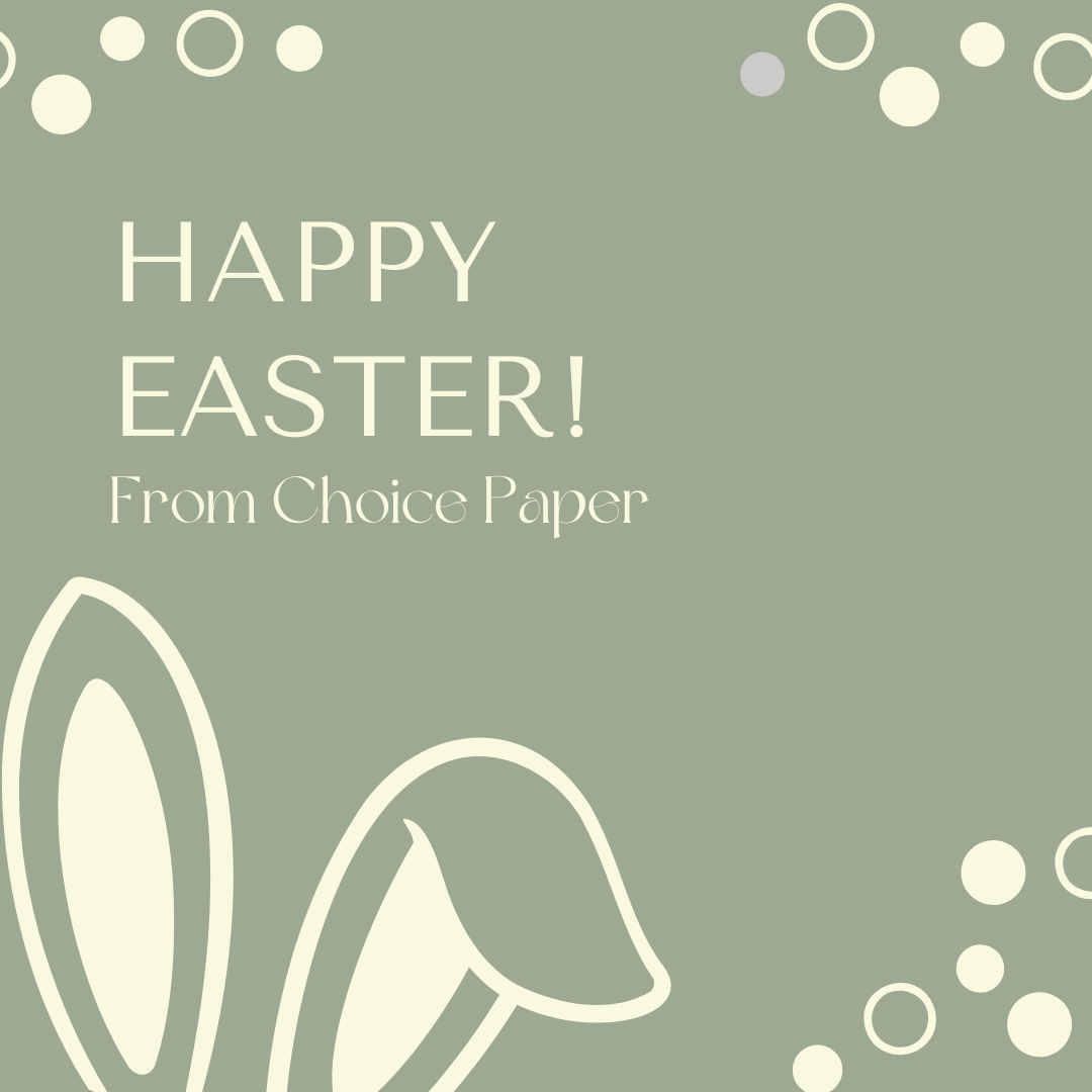 ChoicePaper's tweet image. We'd like to wish all our customers and their families a very happy Easter!

We hope this Easter season brings you joy and light. 🐰✨

We will be closed for the long weekend, but you can reach us via email and we will attend to your enquiry when we return on the 11th of March.