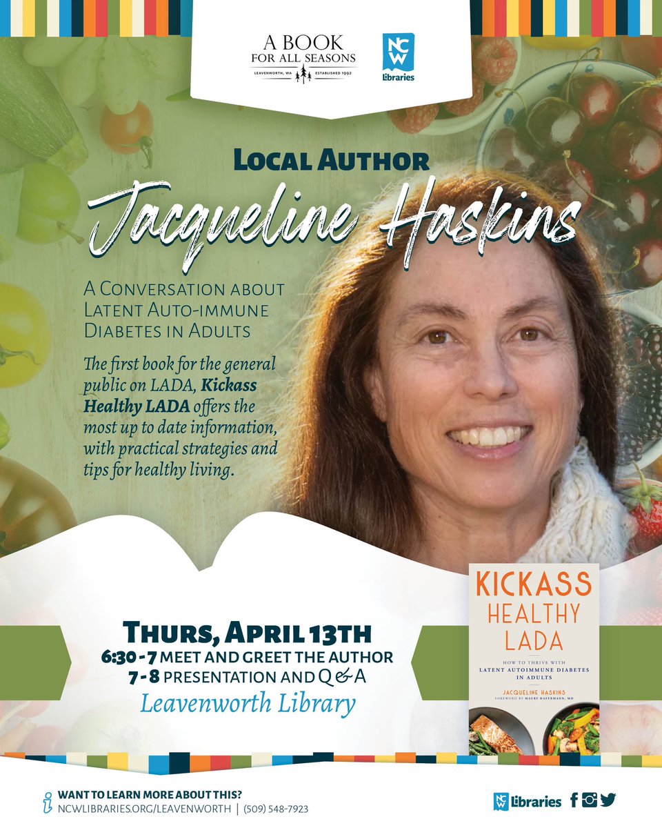 ABookFAS's tweet photo. We are almost one week away until @jhaskinsauthor's book launch of her book, Kickass Healthy LADA!

Join A Book for All Seasons and @NCWLibraries at the Leavenworth Public Library next Thursday, April 13th.

#abookforallseasons #ncwlibraries #booksigning #authorevent https://t.co/8Vo8cVd9Rq