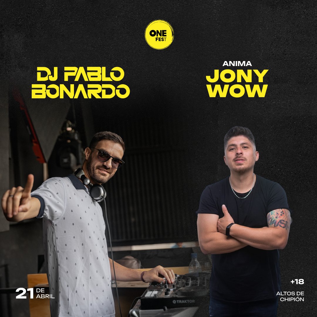 OneFest3's tweet photo. 21 de abril | One Fest

🎧 PABLO BONARDO
🎤 JONY WOW

Tenemos noche asegurada 🤯🚀 https://t.co/NoGHcnptkE