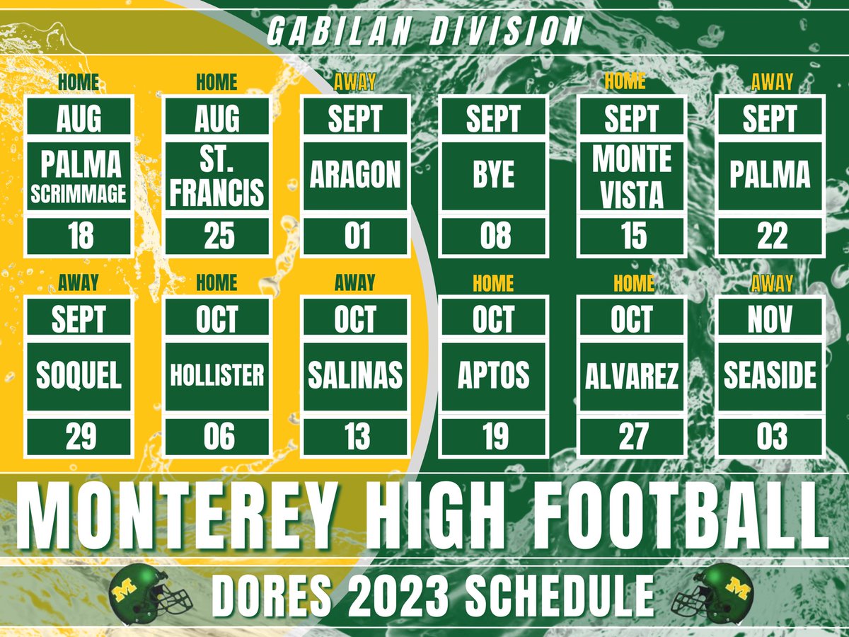 greenmachinebo2's tweet photo. 〽️💚💛🔥🏈
DORES 2023 FOOTBALL SCHEDULE https://t.co/kJgtynFLXy
