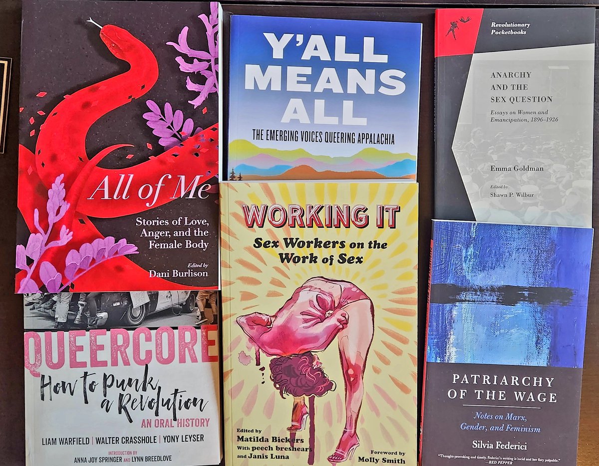 sawceboxed's tweet photo. Got my queer feminist work combo pack to go with _Working It: Sex Workers on the Work of Sex_, ed @beignetparty, pub @PMPressOrg. Now to just clear my calendar to read everything... where to even start with this embarrassment of riches?!?! #sexwork #sexworkiswork https://t.co/P8bMKFhNdb