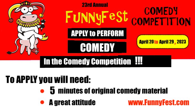 🚀Do you have 5 minutes of FUNNY and original comedy material? Then take 1 minute to apply now or a chance to share in $5000 in total Cash and prizes, PLUS perform in 3 paid shows in the main Comedy Festival in June. 
👉APPLICATION HERE: FunnyFest.com/comedy-competi…