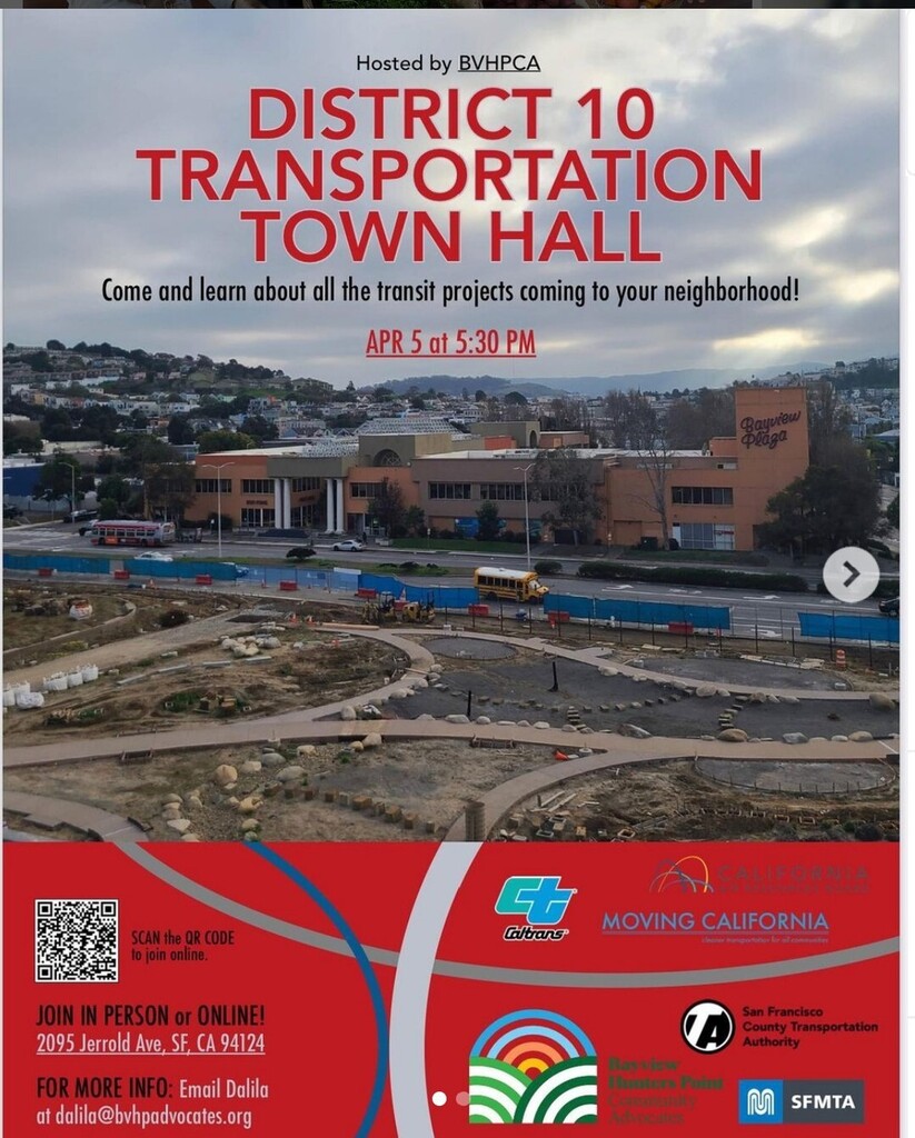 bayviewhillsf's tweet photo. Dear neighbors, there is District 10 transportation Town hall meeting today at 2095 Jerold Ave, 5:30 pm. Sorry for the short notice. Thanks! @bvhpadvocates https://t.co/DUp8UeXwgb https://t.co/w8QFj8sJXD