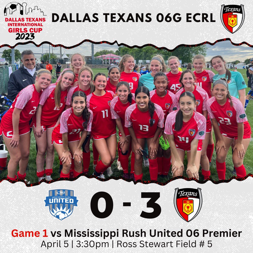 TexansECRL06g's tweet photo. Day #1 DUB!  Great team effort on offense and defense to start the @dallasgirlscup 

⚽️ @ReaganRoberson_ 
🅰️@BriellaValadez 
⚽️@bsparks2006 
🅰️ @ReaganRoberson_ 
⚽️@Sammy_Quiroz21 
🅰️ @MacyGross12 
🥅❌ @GraceEngelmanGK &amp; #GraceK 
#TheTexansWay https://t.co/OmT0I4fNjV
