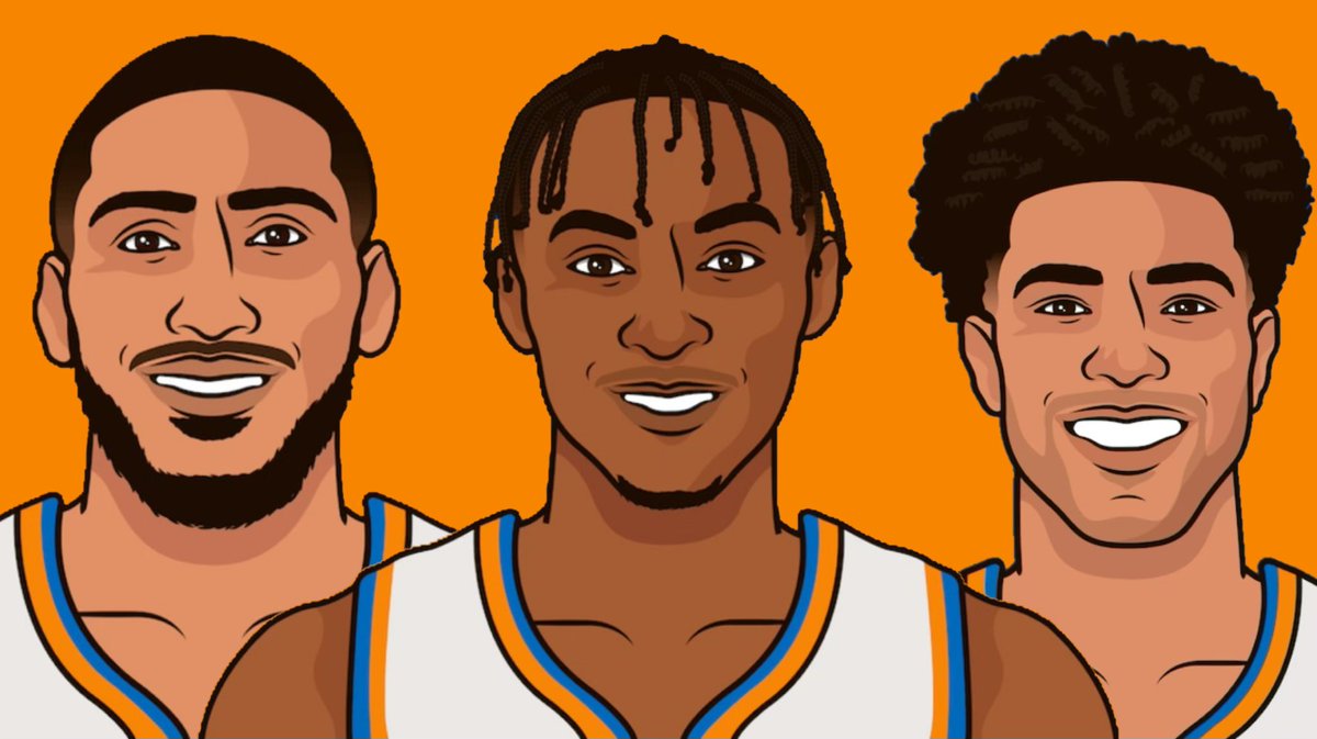 KnicksMuse's tweet image. Knicks Trio Tonight 

Immanuel Quickley
39 PTS | 9 AST | 6 REB | 2 STL | 54% FG

Obi Toppin
32 PTS | 6 AST | 3 REB | 5 3PM | 61% FG

Quentin Grimes
36 PTS | 5 REB | 4 AST | 5 STL | 61% FG

Homegrown kids showing out.