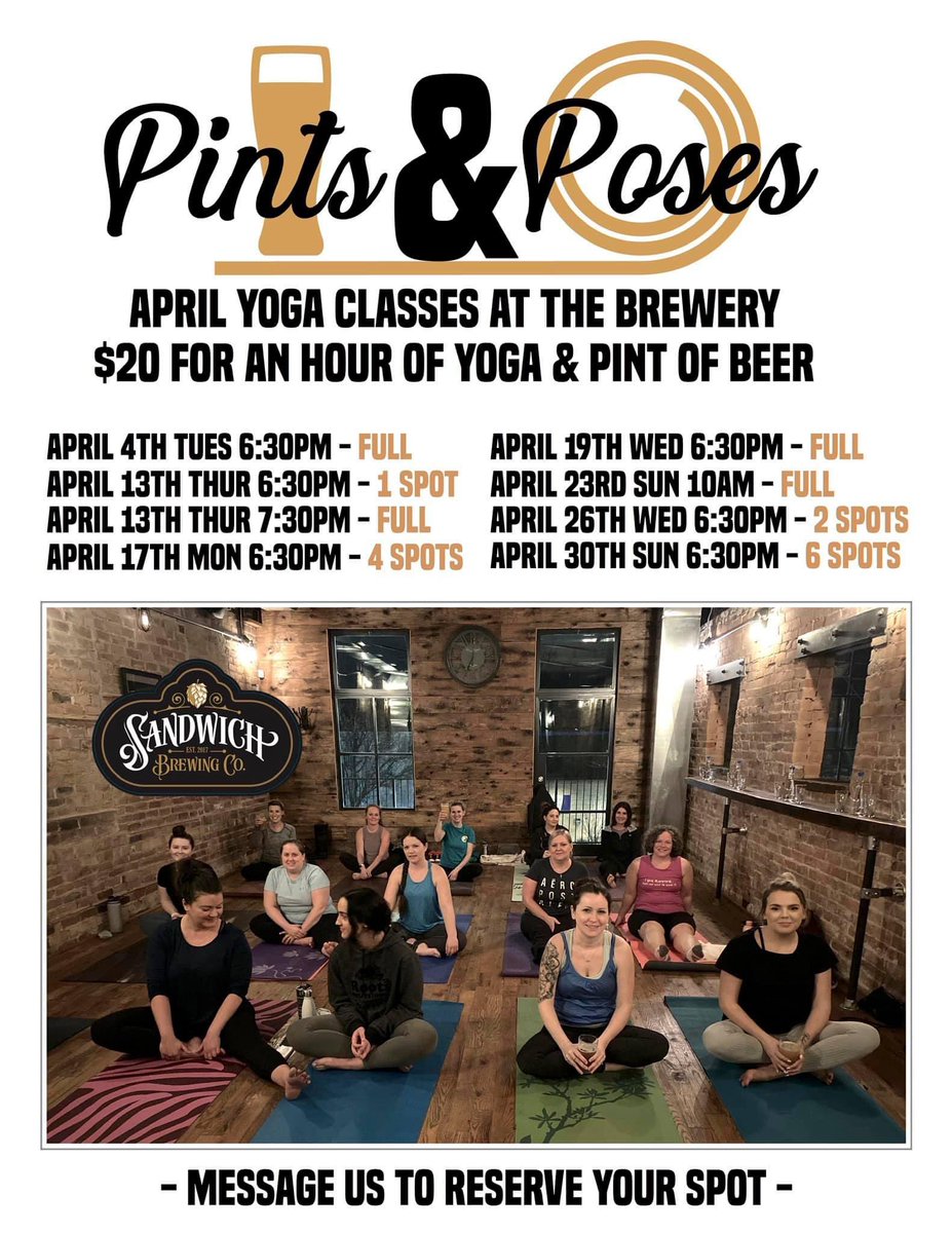 Yvonne Pilon (@yvonnepilon) on Twitter photo I love seeing local businesses getting creative!
Who's up for some 'beers and yoga' at <a href="/SandwichBrewing/">Sandwich Brewing Co.</a>? 🍻🧘♀️ I love seeing local businesses getting creative!
Who's up for some 'beers and yoga' at <a href="/SandwichBrewing/">Sandwich Brewing Co.</a>? 🍻🧘♀️