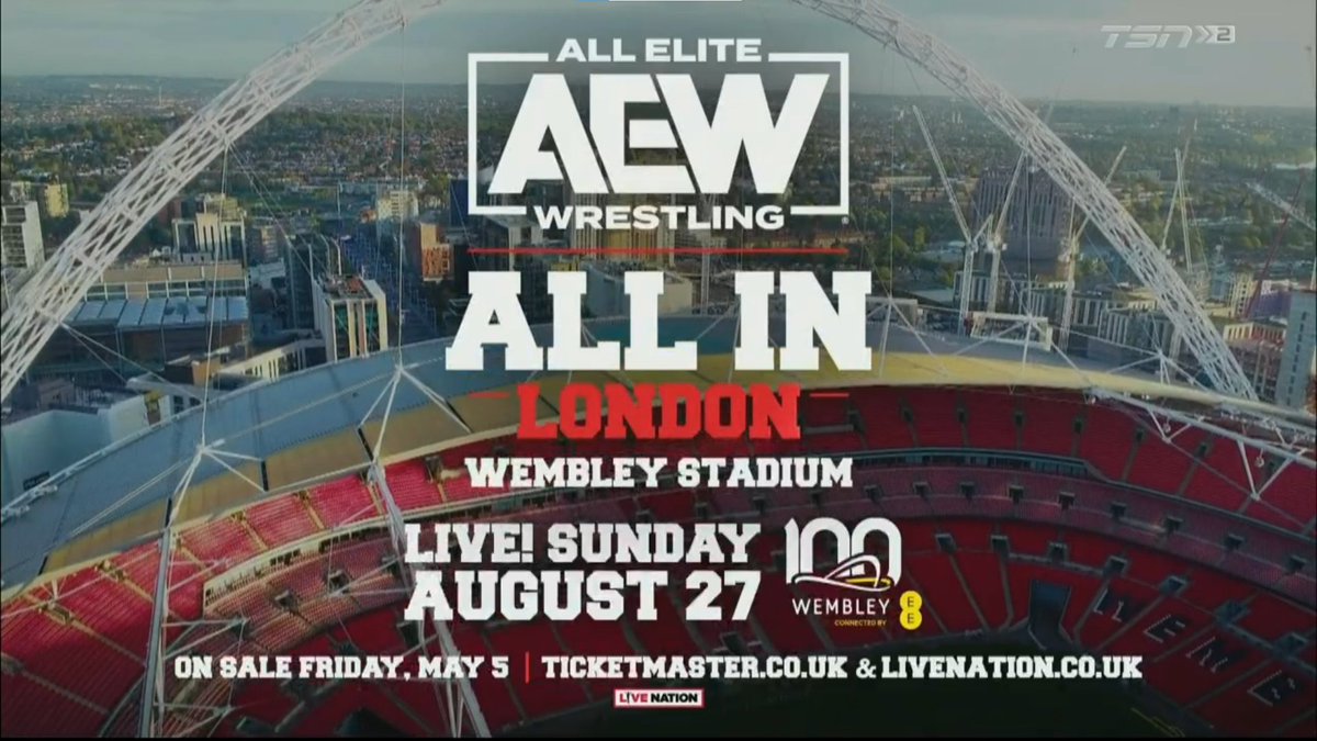 That works as a HUGE Announcement. #AllIn is back but with #AEW banner. Does <a href="/CodyRhodes/">Cody Rhodes</a> think AEW can sell out Wembley?